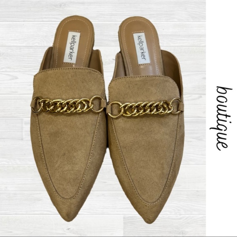 Beige Suede Point Toe Flats | Size 9.5